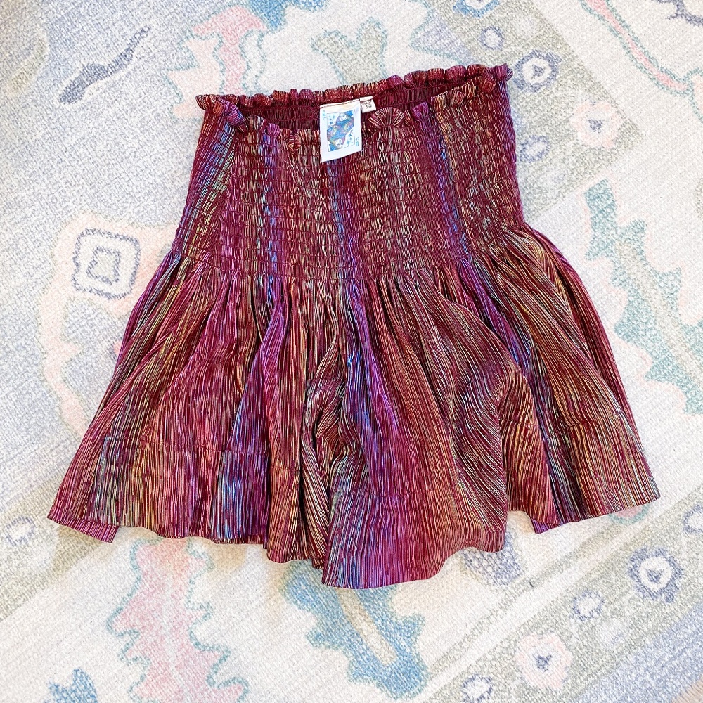 Queen of Sparkles Pleated Swing Shorts - Purple/Gold Size: XS